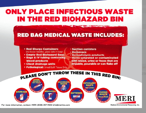 Items that can be placed in a red biohazard bin