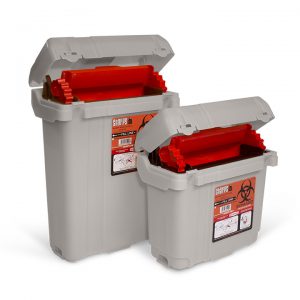 Rehrig reusable sharps containers in 2 sizes