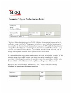 MERI Generator's Agent Authorization Letter