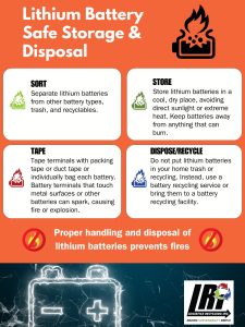 Poster about lithium battery safe storage and disposal